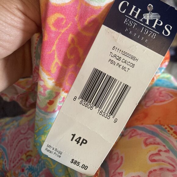 Chaps Dress Womens 14 P Paisley Sleeveless Fit Flare Scoopneck Colorful - Picture 8 of 10